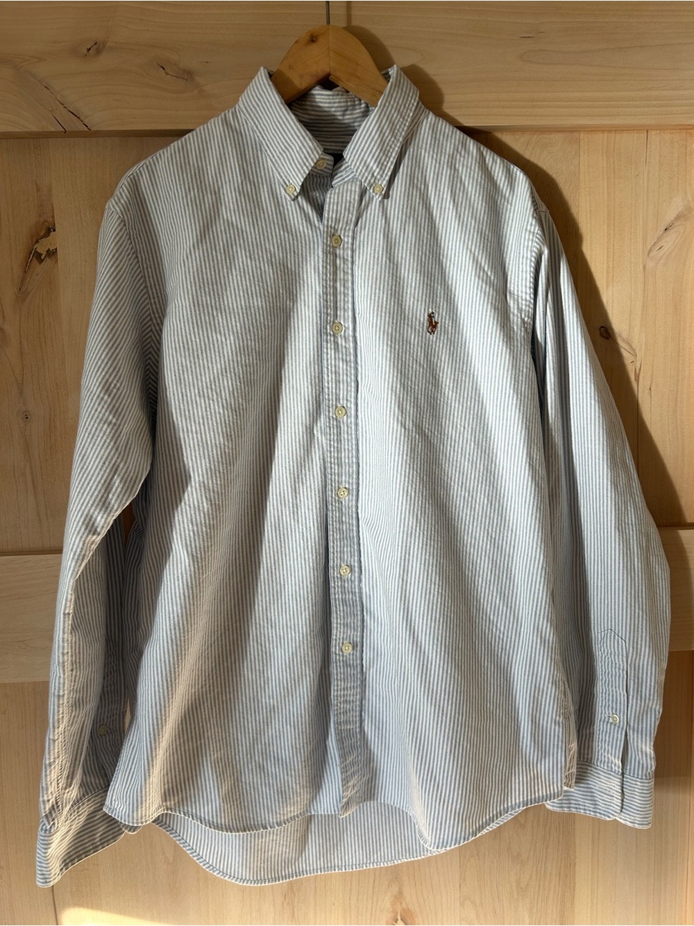 Ralph Lauren Light Blue Stripe Oxford Button-Down Shirt, EUC Large